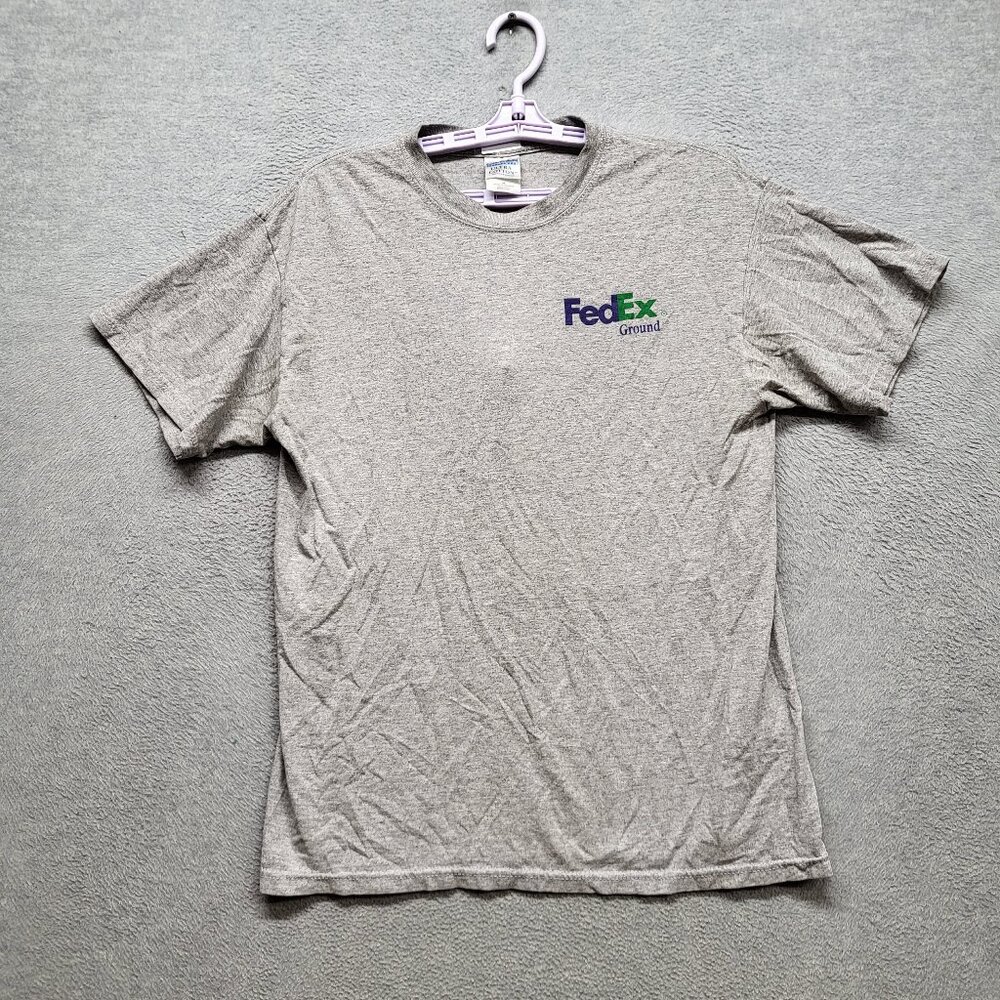 VINTAGE Fedex Men Shirt M Gray Bulldog Ultra Cotton Workwear Logo Short Sleeve